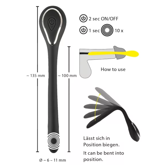 Penis Plug Dilator - dilatador peniano vibratório recarregável 1cm - preto
