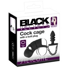   Black Velvets - gaiola peniana silicone com plug anal - preto