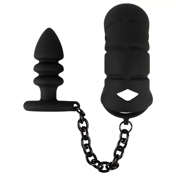 Black Velvets - gaiola peniana silicone com plug anal - preto