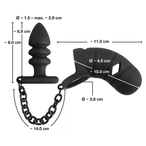 Black Velvets - gaiola peniana silicone com plug anal - preto