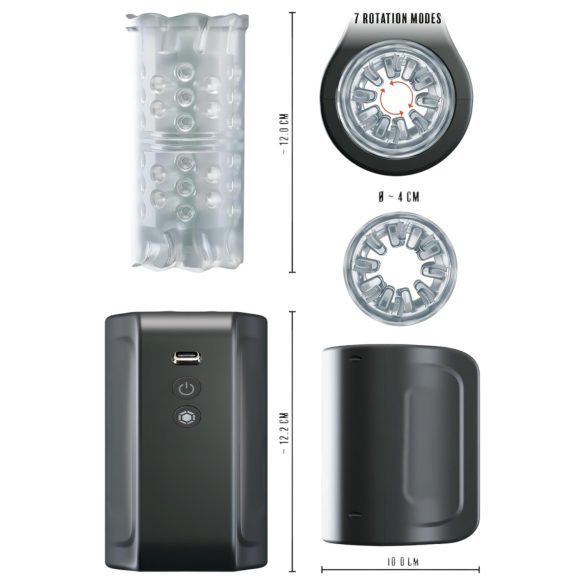 Rebel - masturbador masculino rotativo à prova d’água - preto