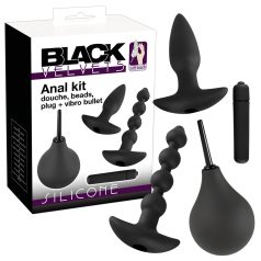   Black Velvets - Kit plug anal vibratório - 4 peças - silicone preto