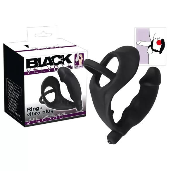 Black Velvets - vibrador anal com anel peniano e escrotal - silicone preto