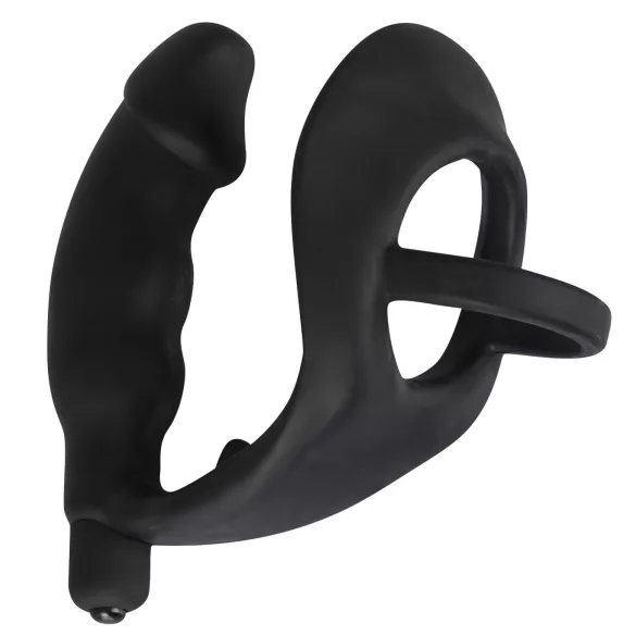 Black Velvets - vibrador anal com anel peniano e escrotal - silicone preto