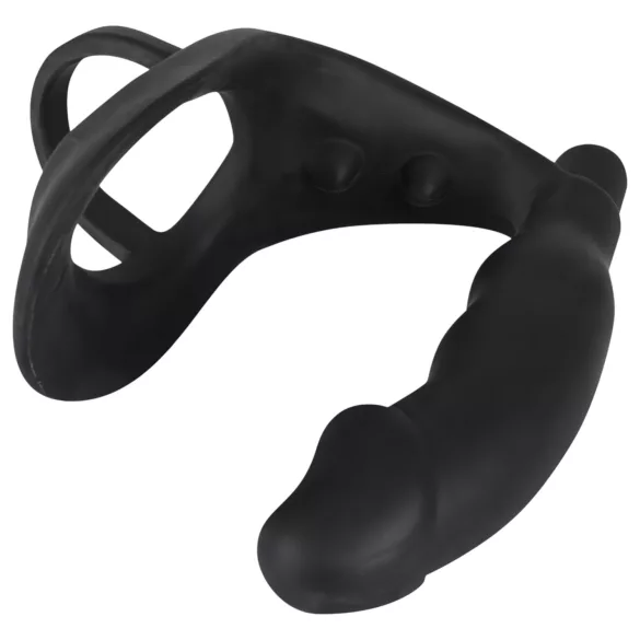 Black Velvets - vibrador anal com anel peniano e escrotal - silicone preto