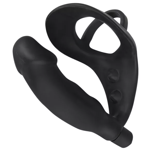 Black Velvets - vibrador anal com anel peniano e escrotal - silicone preto