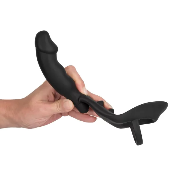 Black Velvets - vibrador anal com anel peniano e escrotal - silicone preto