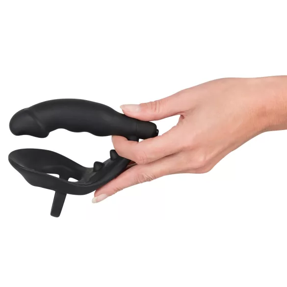 Black Velvets - vibrador anal com anel peniano e escrotal - silicone preto