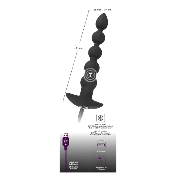 Black Velvets - vibrador anal recarregável com 5 esferas - silicone preto