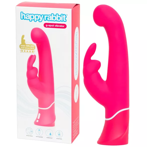 Happyrabbit - vibrador ponto G com estimulador clitóris à prova d'água rosa