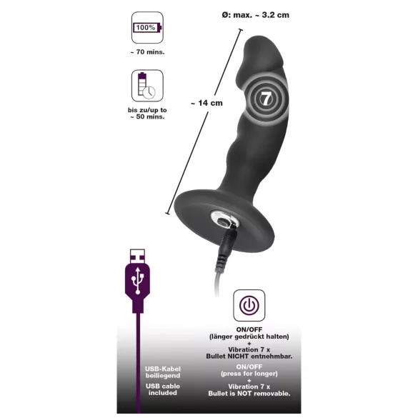 Black Velvets - vibrador anal com formato de pênis recarregável preto
