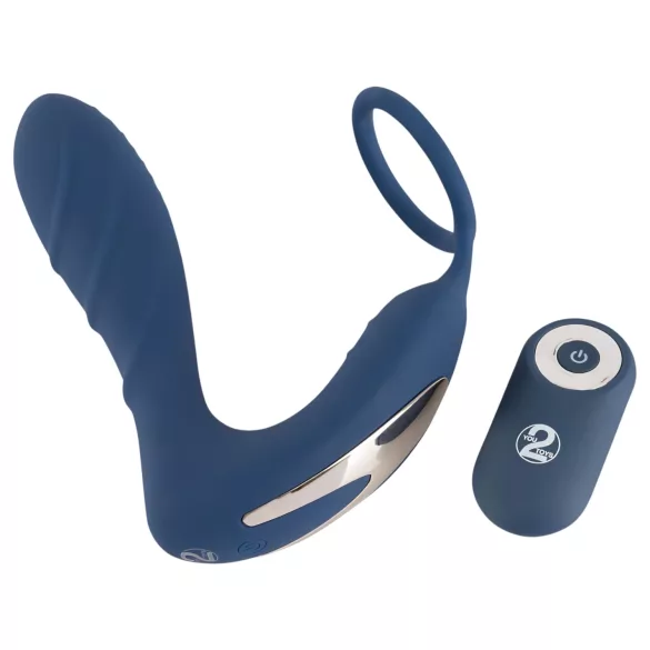 You2Toys - plug anal vibratório com anel peniano - silicone azul