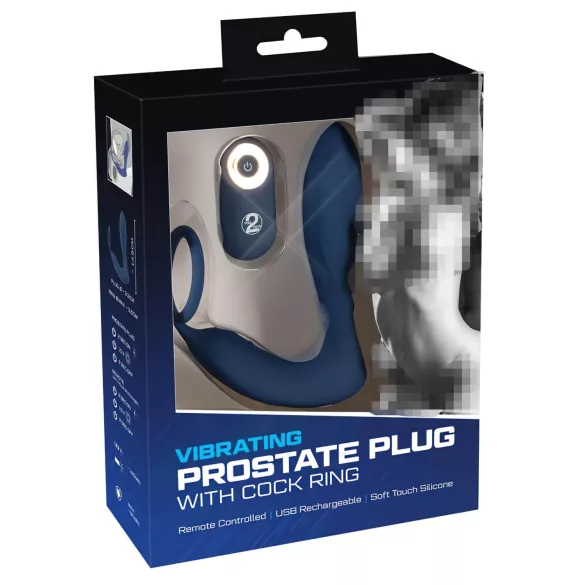 You2Toys - plug anal vibratório com anel peniano - silicone azul