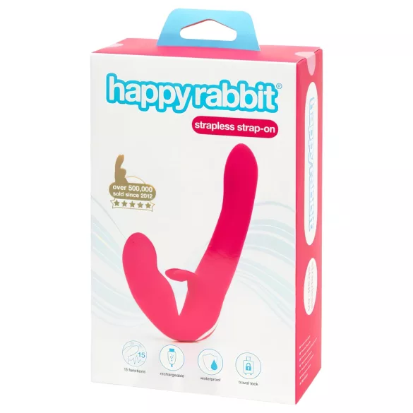Happyrabbit - vibrador strapless com cinta dupla - silicone rosa