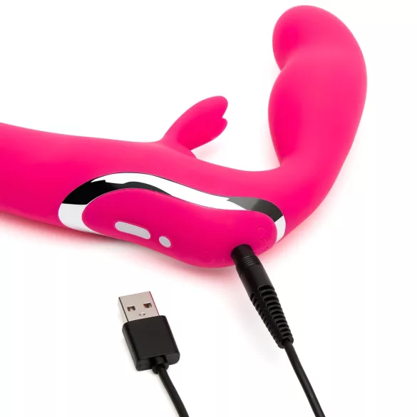 Happyrabbit - vibrador strapless com cinta dupla - silicone rosa