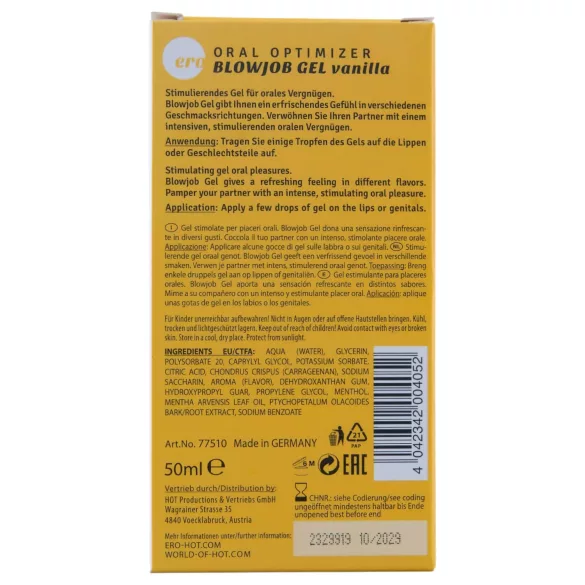 HOT - Gel para Sexo Oral - lubrificante oral - baunilha (50 ml)