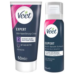   Veet - creme depilatório íntimo e espuma hidratante para mulheres (2x50 ml)