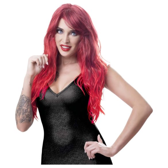 Cottelli - peruca longa ondulada com franja - vermelha