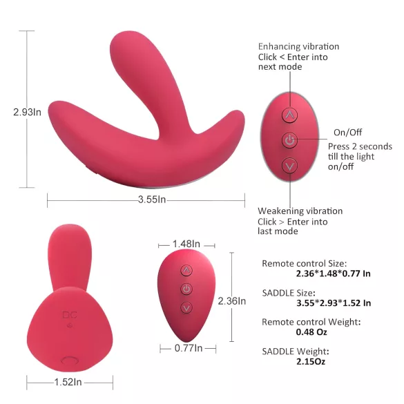 Cotoxo Saddle - vibrador de próstata com controle remoto - silicone vermelho
