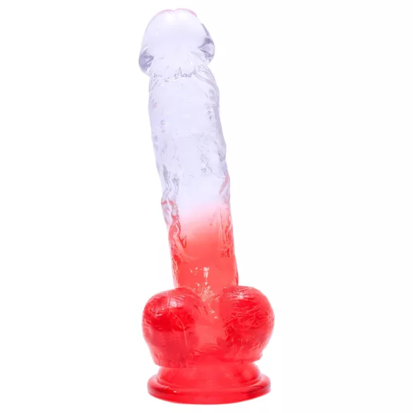 Sunfo - dildo com ventosa e testículos - 21cm - transparente/vermelho