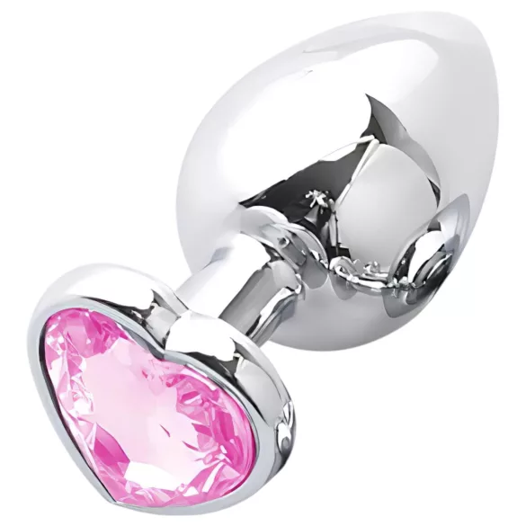 Sunfo - plug anal metálico com pedra em forma de coração - prata/rosa