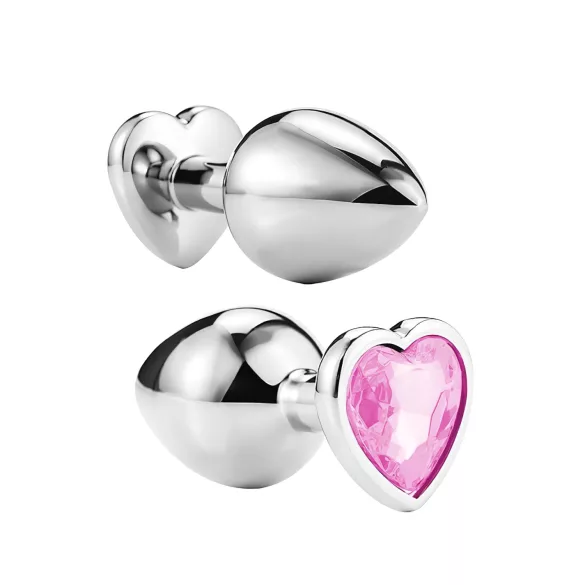 Sunfo - plug anal metálico com pedra em forma de coração - prata/rosa