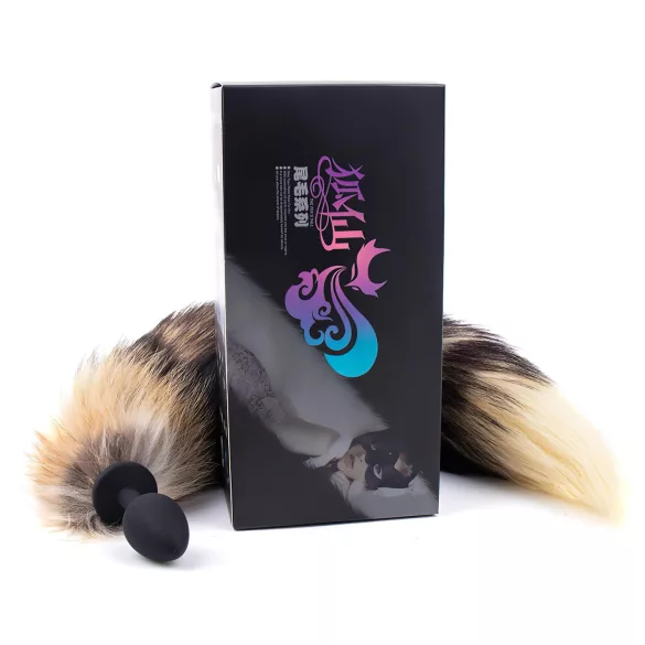 Sunfo - plug anal de silicone com cauda de raposa - preto e vermelho