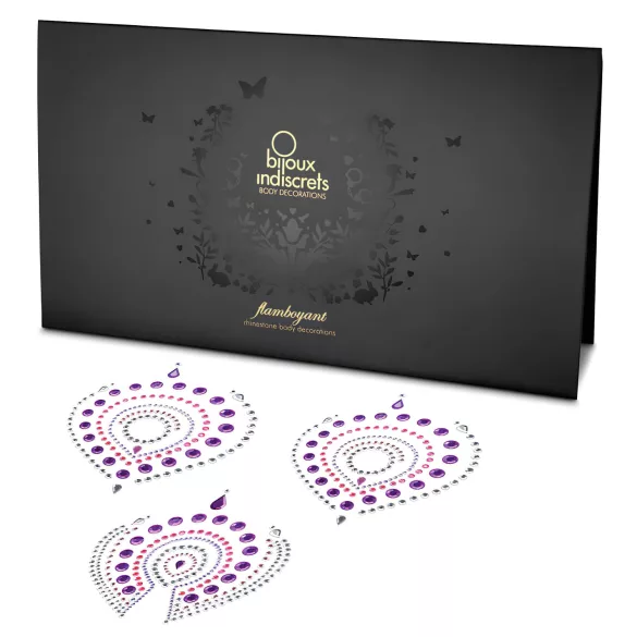 Conjunto de joias íntimas com diamantes brilhantes - 3 peças (rosa‑lilás)