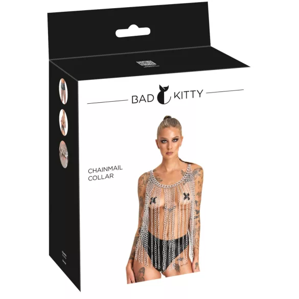 Bad Kitty - coleira e cinto de elos (prata)
