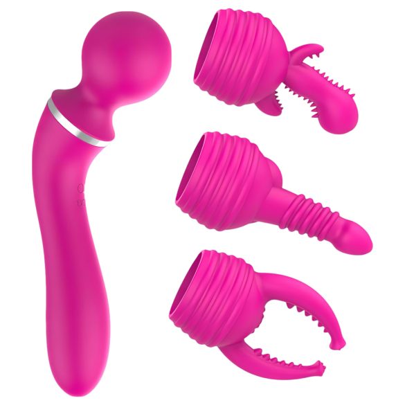 Lonely 2in1 - vibrador ponto G e massageador - 3 acessórios - silicone rosa