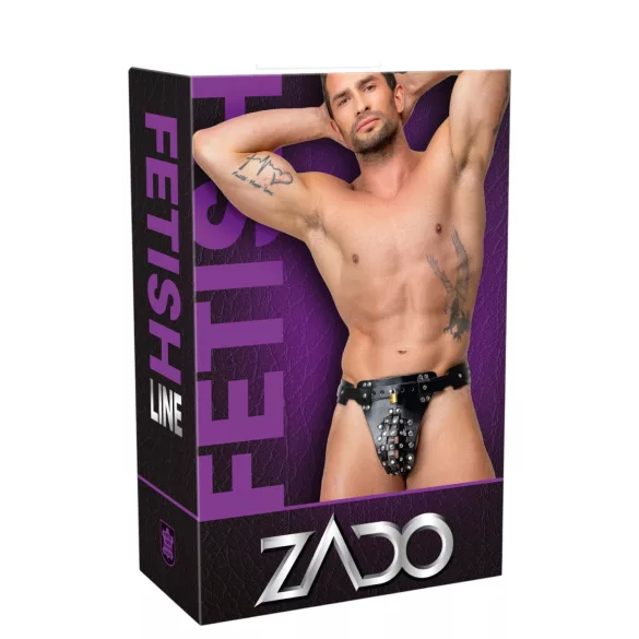 ZADO - tanga de castidade em couro preto com 2 cadeados (S-2XL)