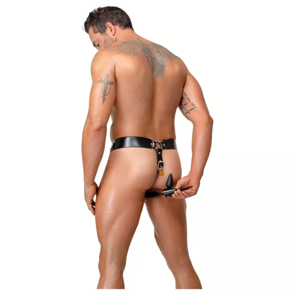 ZADO - tanga de castidade em couro preto com 2 cadeados (S-2XL)