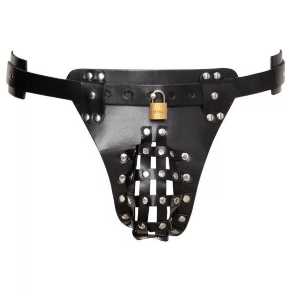 ZADO - tanga de castidade em couro preto com 2 cadeados (S-2XL)