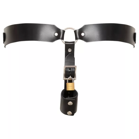 ZADO - tanga de castidade em couro preto com 2 cadeados (S-2XL)