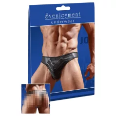   Svenjoyment - Tanga masculino brilhante com inserção transparente (preto) - L