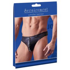   Svenjoyment - tanga masculino brilhante com zíper e strass - preto