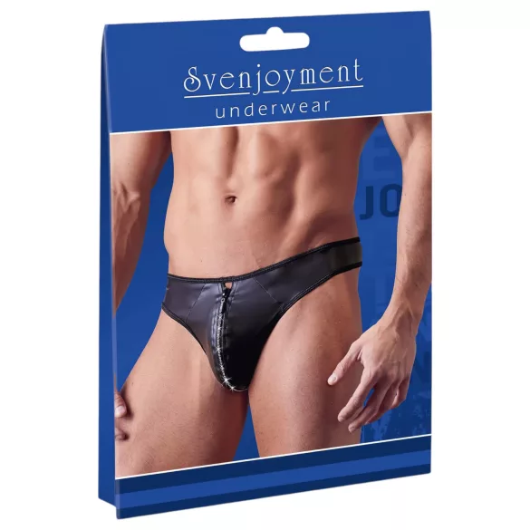 Svenjoyment - tanga masculino brilhante com zíper e strass - preto
