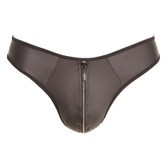 Svenjoyment - tanga masculino brilhante com zíper e strass - preto