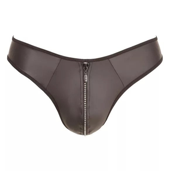 Svenjoyment - tanga masculino brilhante com zíper e strass - preto