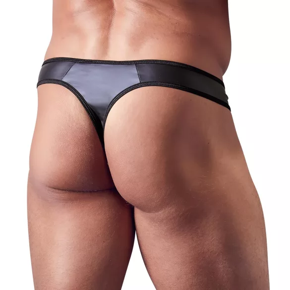 Svenjoyment - tanga masculino brilhante com zíper e strass - preto - XL