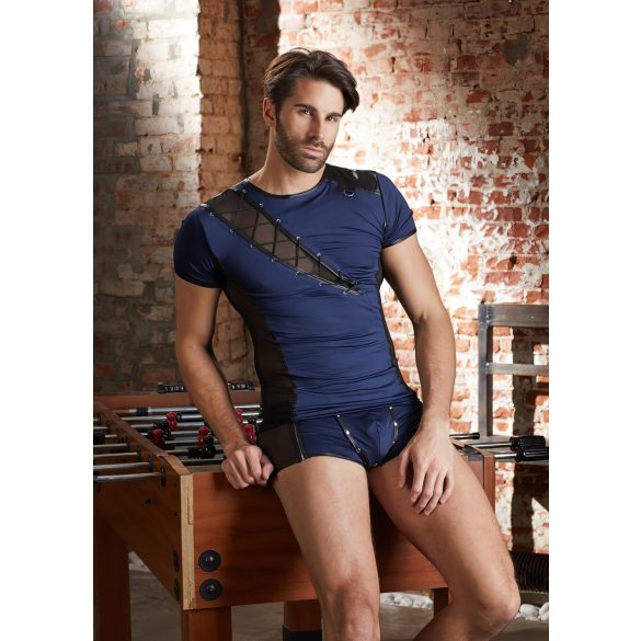 NEK - camisa masculina sexy com cordão e renda preta - azul