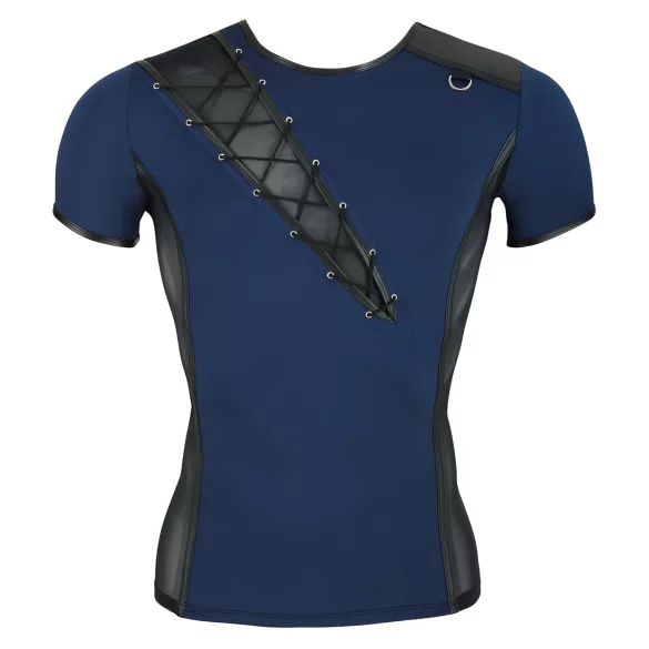 NEK - camisa masculina sexy com cordão e renda preta - azul - M