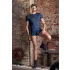 NEK - camisa masculina sexy com cordão e renda preta - azul - M