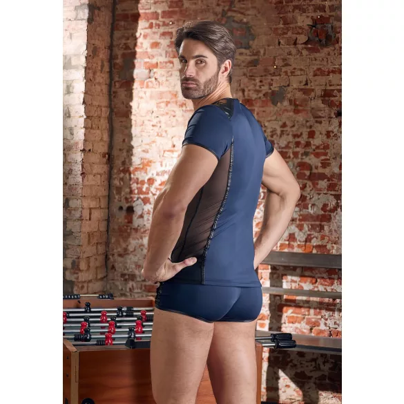 NEK - camisa masculina sexy com cordão e renda preta - azul - M