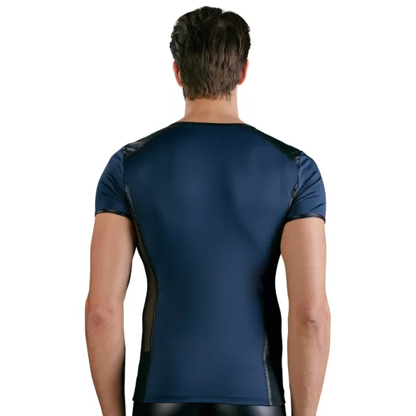 NEK - camisa masculina sexy com cordão e renda preta - azul - L