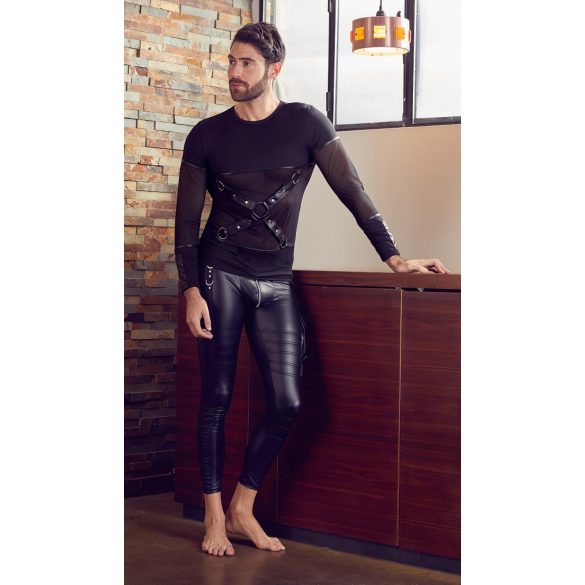 NEK - camiseta masculina manga longa com alças cruzadas (preto) - M