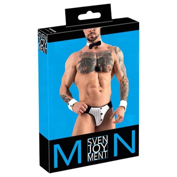 Svenjoyment - tanga de garçom masculino - conjunto fantasia - preto e branco - L