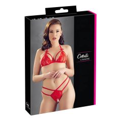   Cottelli - conjunto lingerie renda aberto - sutiã e calcinha - vermelho