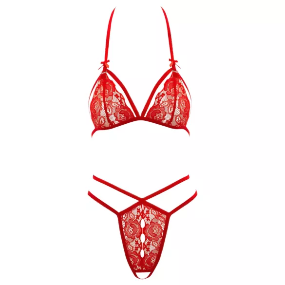 Cottelli - conjunto lingerie renda aberto - sutiã e calcinha - vermelho - M