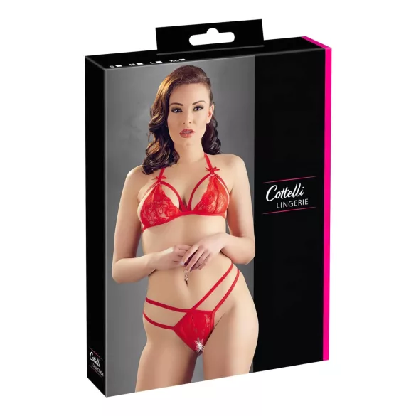 Cottelli - conjunto lingerie renda aberto - sutiã e calcinha - vermelho - L